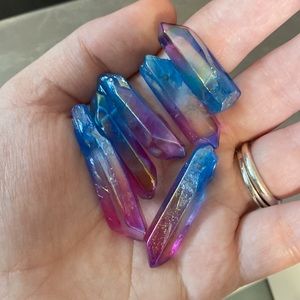 Blue and purple aura quartz points
